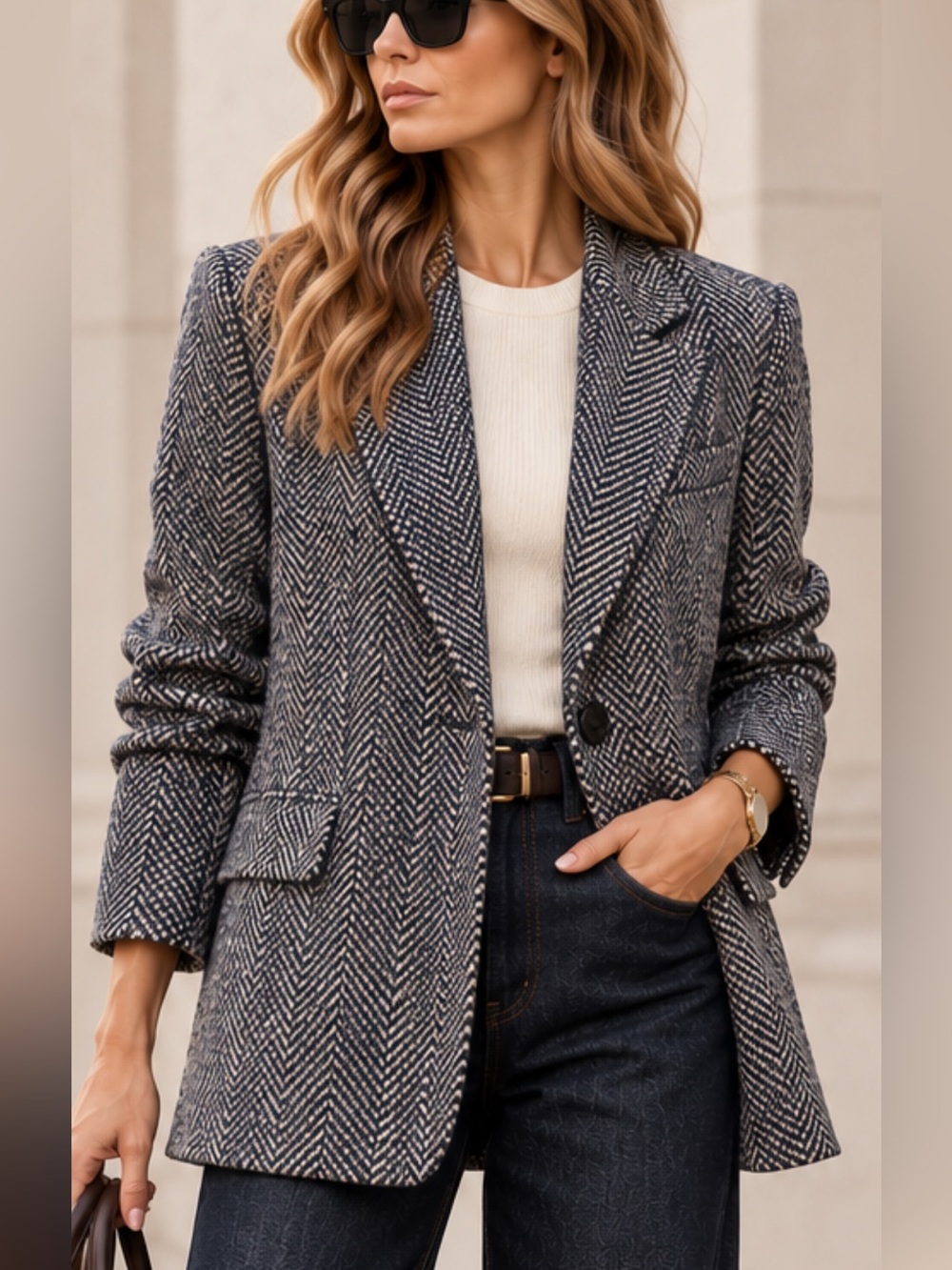 NWT Banana Republic Blazer Jacket in Herringbone Navy Ivory Wool Blend US M